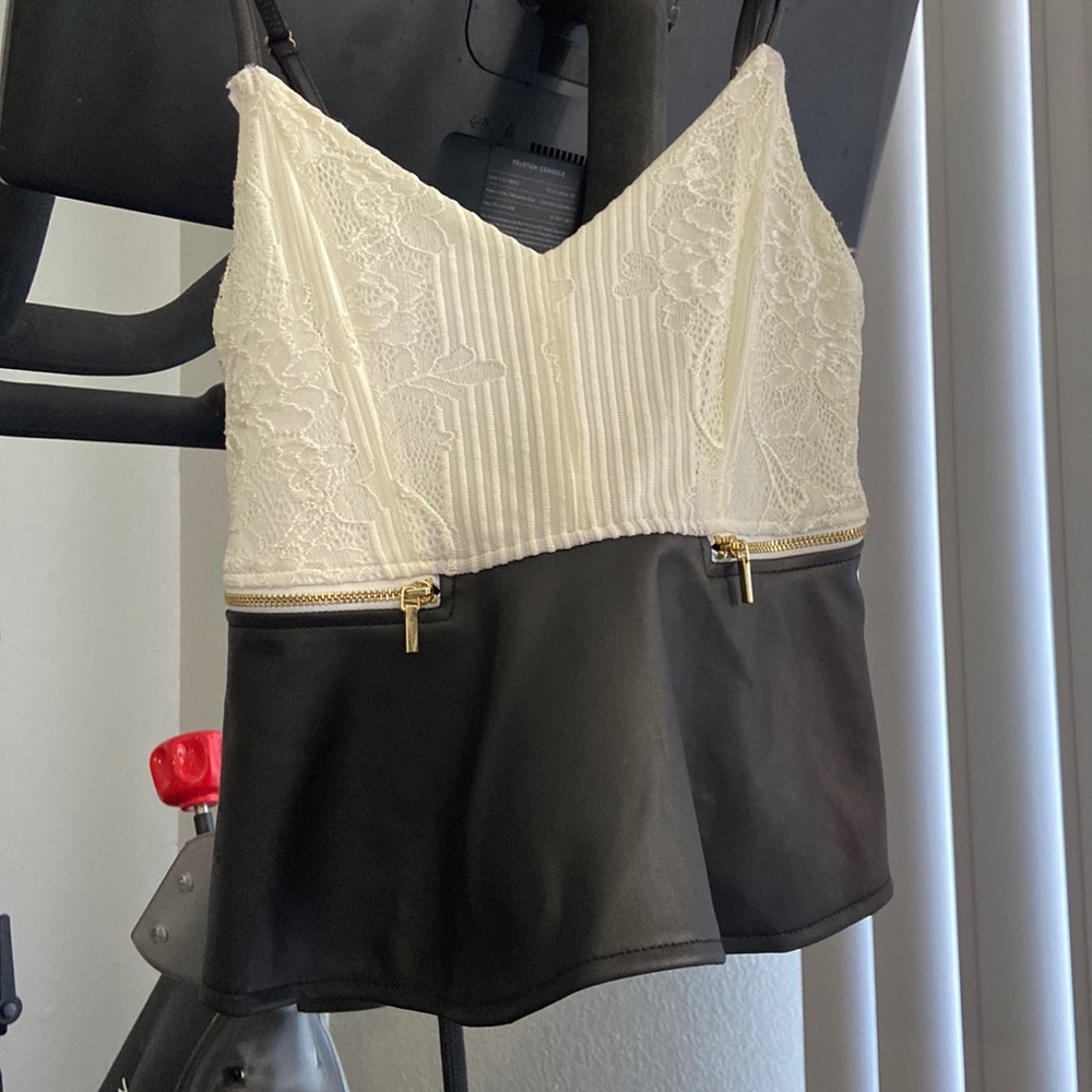 Bebe half leather flare top